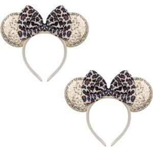 Pair of 2 Leopard Animal Print Sequins Minnie Mouse Ears